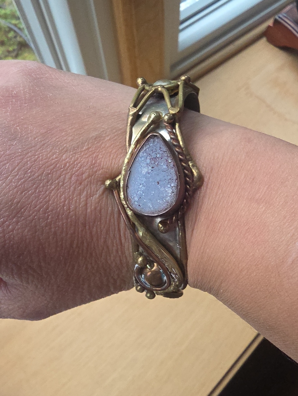 Handcrafted mixed-metal cuff Druzy Stone bracelet